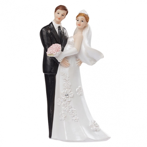 Brudpar Miniatyr - Brudpar med Bröllopsbukett - 12cm
