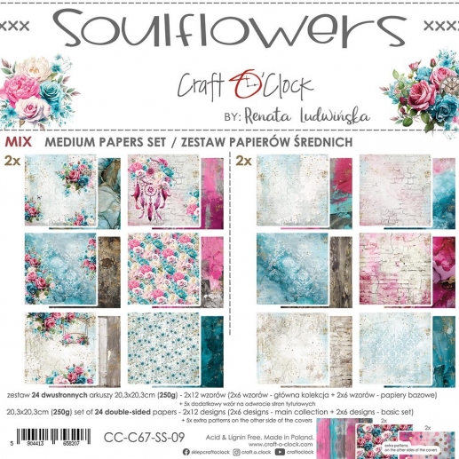 Paper Pad 8x8 - Craft O Clock - Soulflowers + Basic Paper