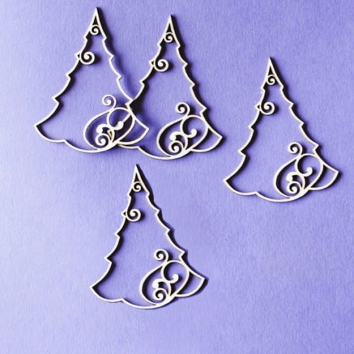 Fyra beige chipboardgranar med ornamentmönster, 4,2x5,5 cm.