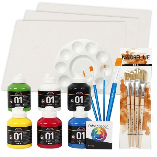 Målar Set - Målarplattor, penslar och akrylfärg