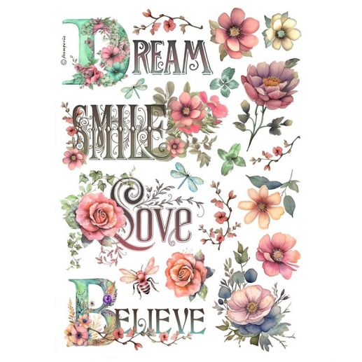 Decoupage Papper Stamperia - Dream, Smile, Love, Believe