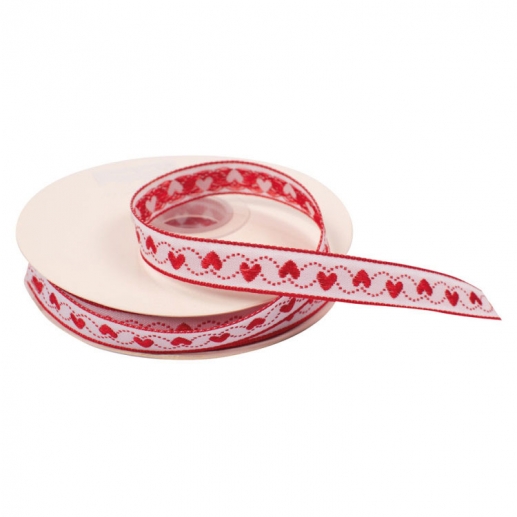Dekorationsband Röda Hjärtan - 20 meter - B: 12 mm