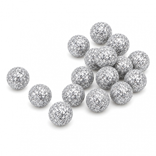 Dekorationskulor 15 mm - Glittrande Silver - 20 st