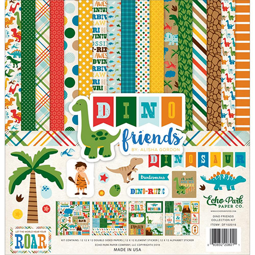 Paper pad 12x12 Dino Friends Echo Park till scrapbooking, pyssel och hobby