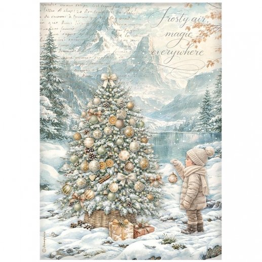Decoupage Papper Stamperia - White Christmas Tree by the Lake