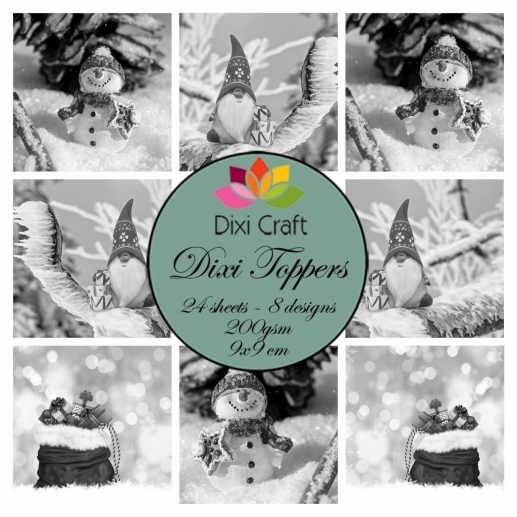 Dixi Crafts Toppers - 9x9cm - Gnome & Snowman - Grey