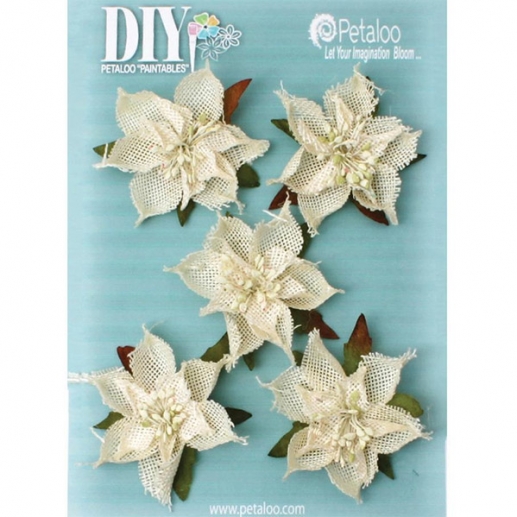 Tygblommor Christmas Flowers DIY Petaloo Burlap Poinsettias 2.5" 5 st Ivory