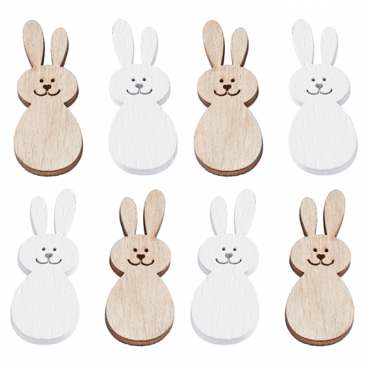 Trädekoration Påskharar - Vit & Natur - 4 cm - 8 st