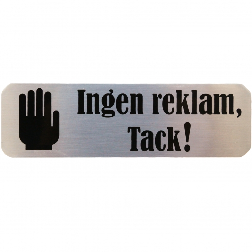 Skylt Till Brevlåda Ingen reklam, tack! - Silver - 30 x 100mm