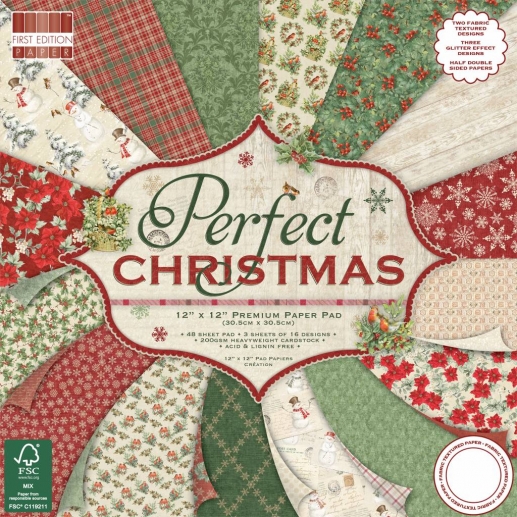 Paper Pad 12"x12" Perfect Christmas First Edition 48 ark Julpyssel Papper