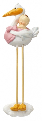 Polyresin Dekoration Stork med Bebis Flicka 7,5 cm Dekorationer DIY
