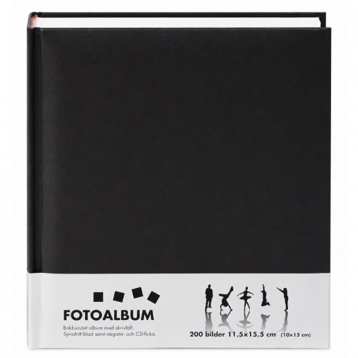 Fotoalbum 23x25 cm - För 200 bilder - Svart Omslag - Vita Sidor