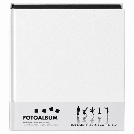Fotoalbum 23x25 cm - För 200 bilder - Vitt Omslag - Svarta Sidor