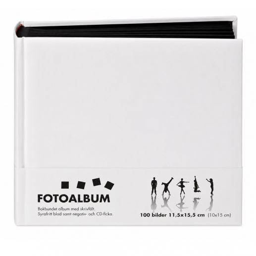 Fotoalbum 17x20 cm - För 100 bilder - Vitt Omslag - Svarta Sidor