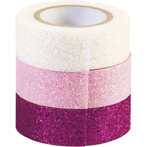 Glittertejp Heyda 15 mm 3-pack Rosa Nyanser