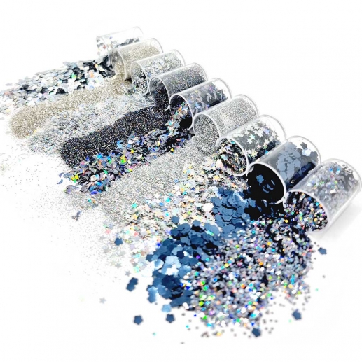 Glitter Set Silver 9 st á 4 g till scrapbooking, pyssel och hobby