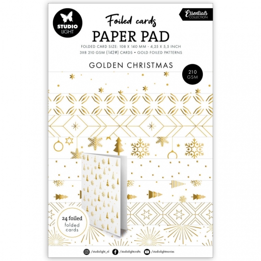 Paper Pad Foiled Cards 24 st - Golden Christmas - Studio Light