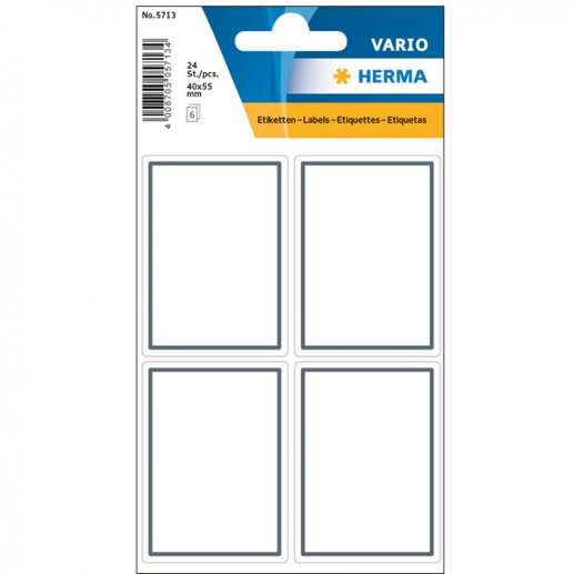 Herma Etikett 40x 55 mm 24 st Vit med Grå Ram Självhäftande Etiketter