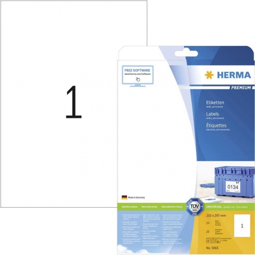 Herma Etikett Premium A4 210x297 mm 25 ark Självhäftande Etiketter