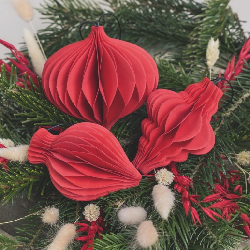 Honeycomb Ornament 3 st - Röd - Juldekoration