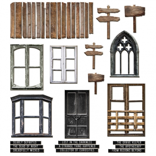 Chipboard Idea-ology - Tim Holtz - Halloween Baseboards - 36 delar