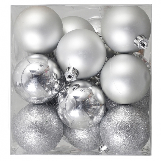 Julgranskulor 5 cm - 24 st - Silver - Blank, Matt, Glitter