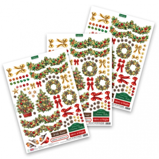 3D Motiv Julkort - 3 ark - Christmas Floral by Katy Sue Designs