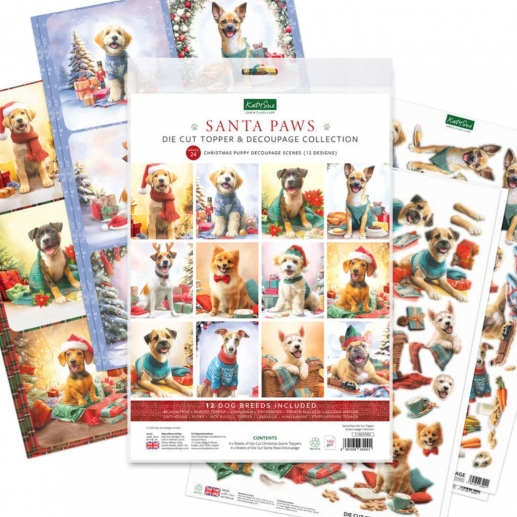 3D Motiv Julkort - 8 ark - Santa Paws by Katy Sue Designs
