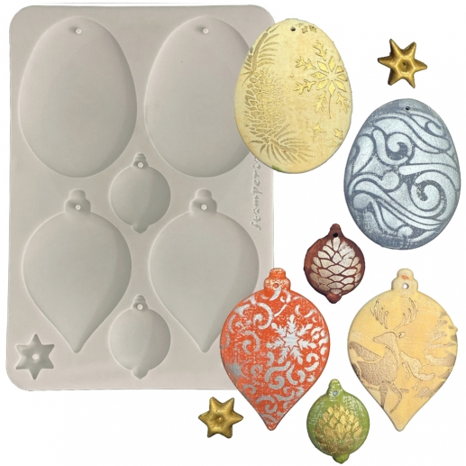 Silikonform A5 - White Christmas Balls - Stamperia