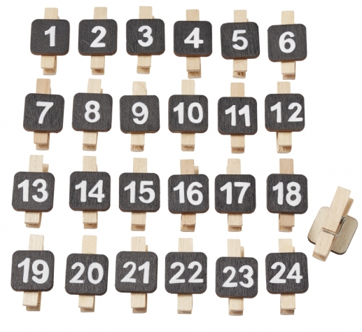 Klädnypor Adventsiffror Natur, Svart 24 st