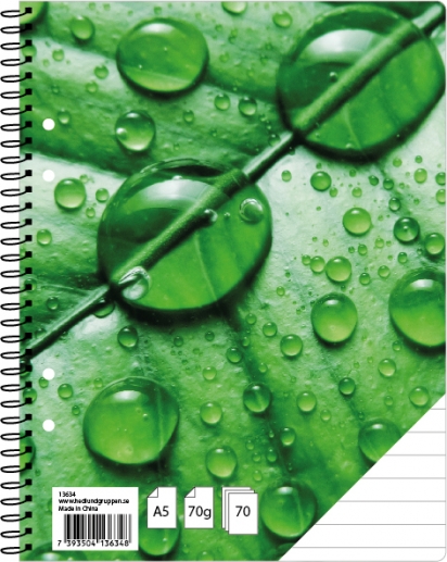 A5 kollegieblock med linjerat papper och grön design.