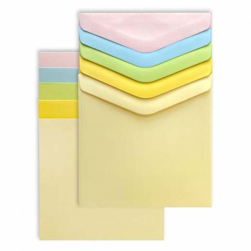Kort och Kuvert - 13,5x13,5 cm - Pastell - 5 set