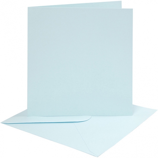 Kort och kuvert - 15,2x15,2 cm - Ljusblå - 4 set