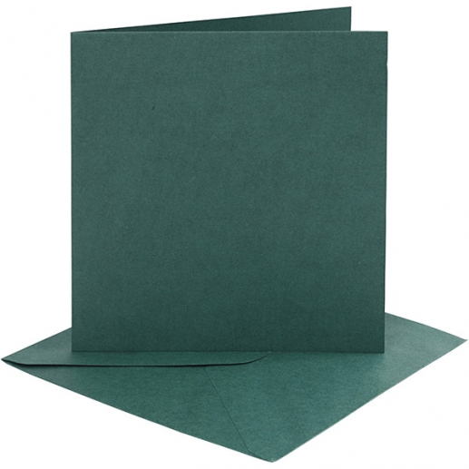 Kort och kuvert - 15,2x15,2 cm - Mörk Grön - 4 set
