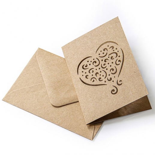 Kort och Kuvert Mini - 70x100 mm - Natur Hjärta - 5 st