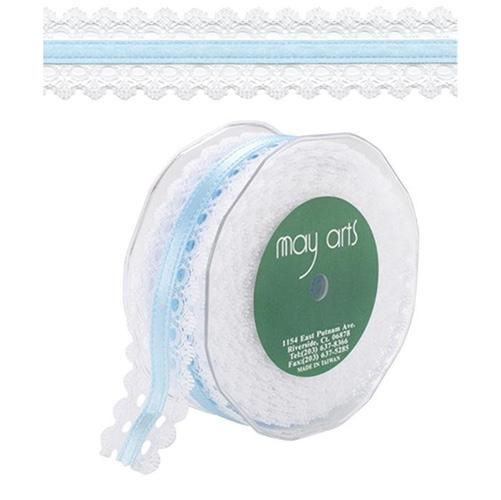 Spets 38mm Satin Lace in Center May Arts Baby Blue Spetsband