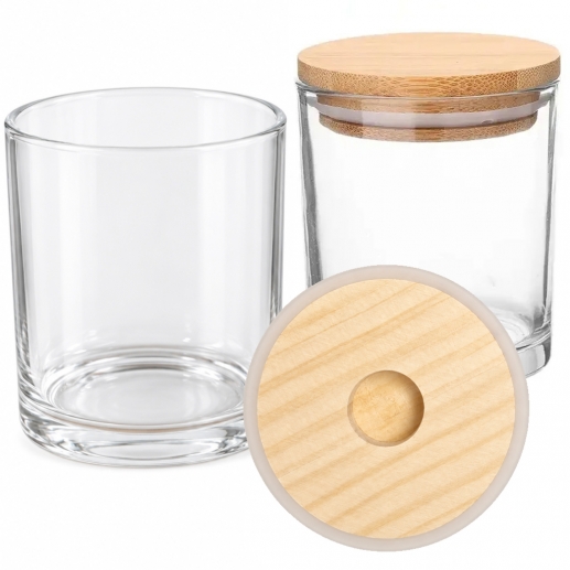 Ljusglas - Glasburk med Trälock - Klarglas - 1 st