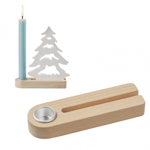 Träljusstake med Skåra för Dekoration - 14 x 4 cm