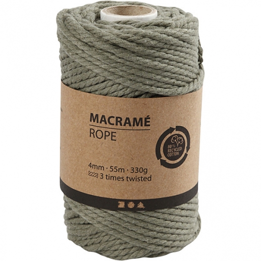 Makramégarn 4 mm - Mossgrön - 55 m - 330 g