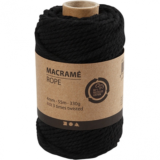 Makramégarn 4 mm Svart 55 m 330 g Knytgarn