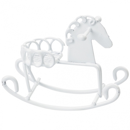 Miniatyr - Gunghäst av Metall - Vit - 5,5 cm