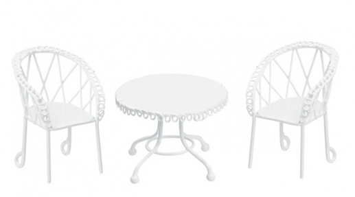 Miniatyr - Sittgrupp av Metall - Vit - 6,5 cm