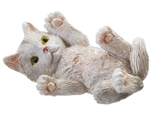 Miniatyr Figur - Liggande Katt - Grå/Vit - 4,5 cm