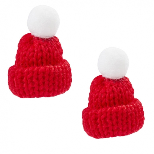 Stickad Mössa Röd 4,5 cm 2 st Figurtillverkning