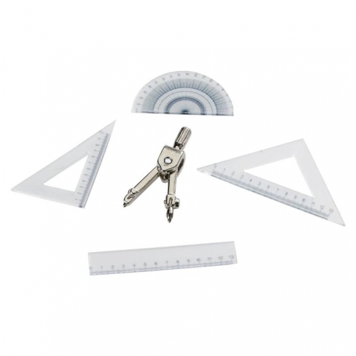 miniatyr Ritset 5 delar med passare, linjal och gradskiva