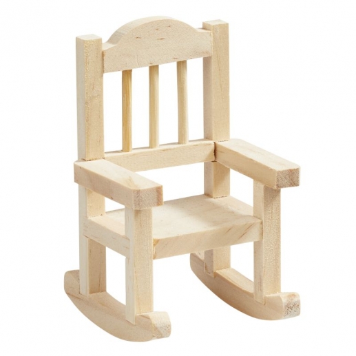 Miniatyr gungstol tillverkad av obehandlat trä.
