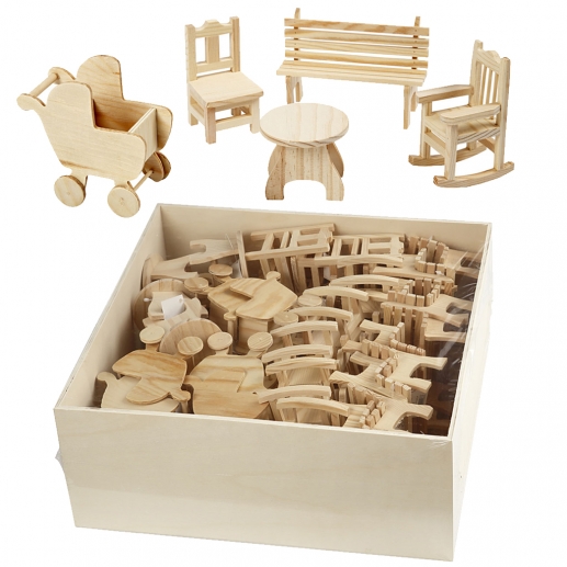 Storpack Minimöbler Plywood 50 st till scrapbooking, pyssel och hobby