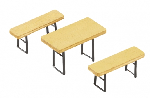 Miniatyr picknick set med ett bord och två stycken bänkar.