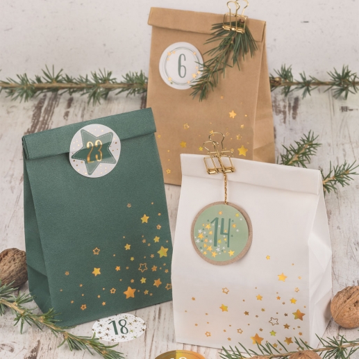 Paketkalender - Presentpåsar 24 st - Adventskalender Stjärnor
