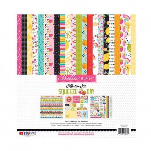 Paper Pack Bella Blvd Squeeze The Day 12 x Tum Mönstrade Scrapbooking Papper